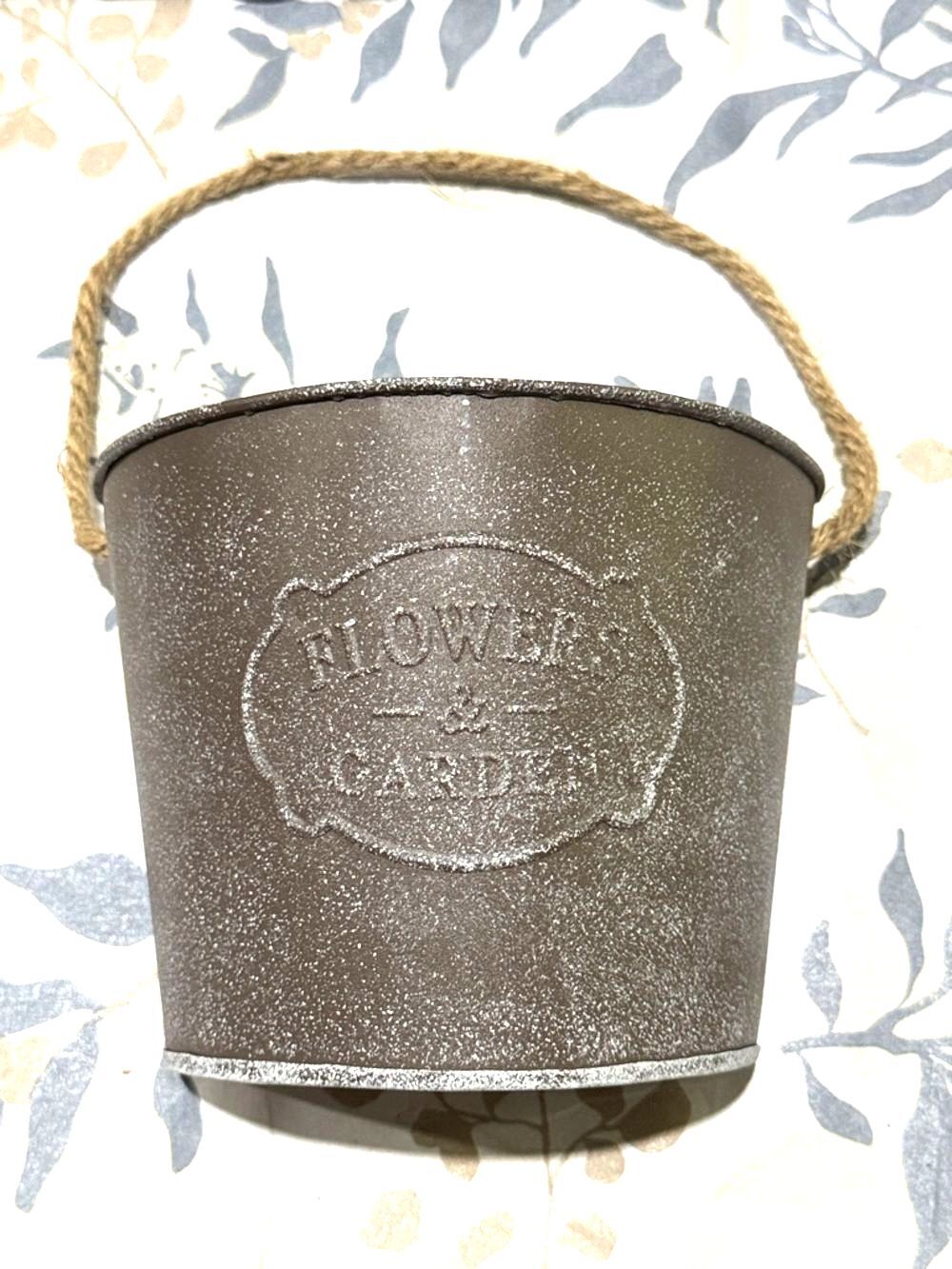 Rustic Metal Flower Pot with Rope Handle - Brown - Picture 5 of 9